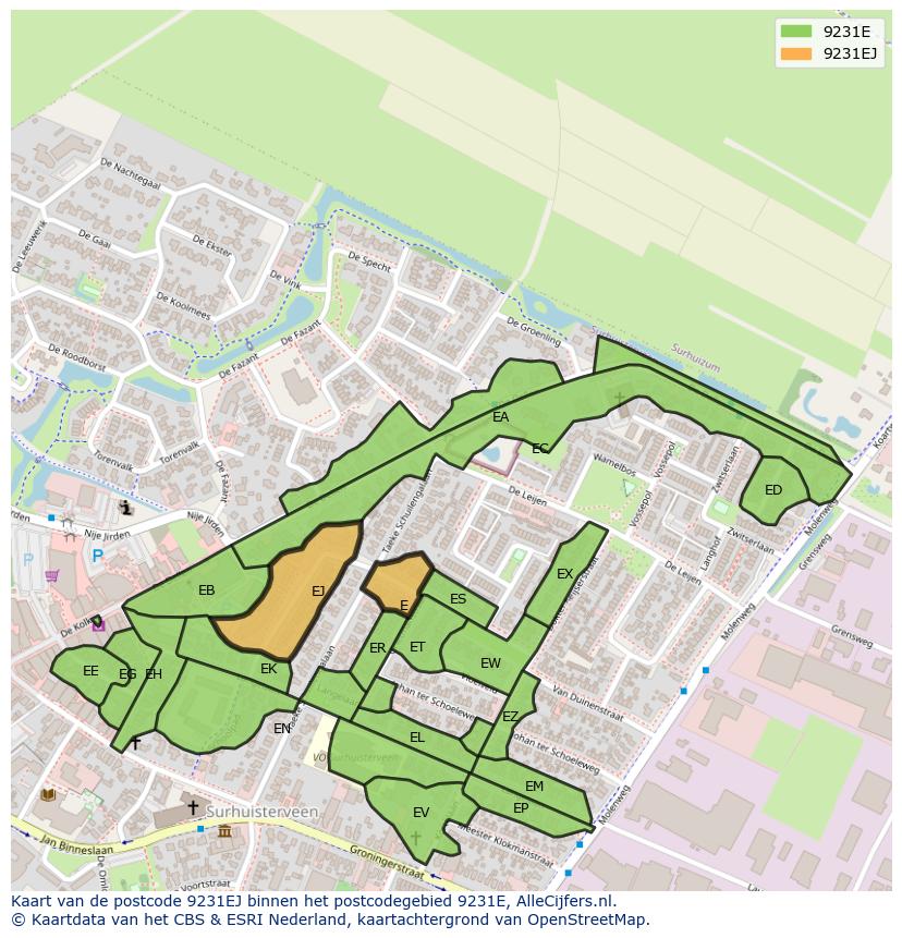 Afbeelding van het postcodegebied 9231 EJ op de kaart.