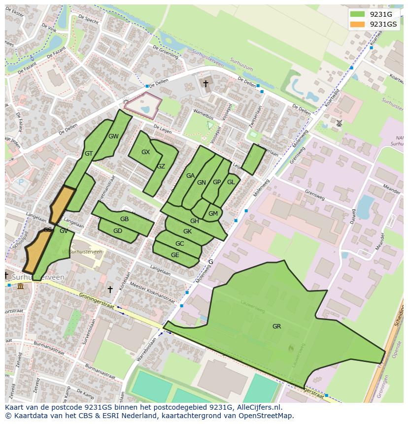 Afbeelding van het postcodegebied 9231 GS op de kaart.