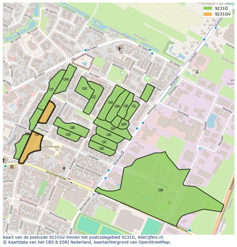 Afbeelding van het postcodegebied 9231 GV op de kaart.