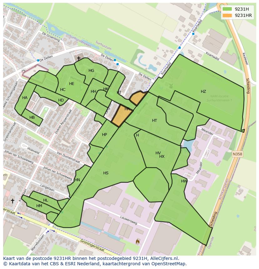 Afbeelding van het postcodegebied 9231 HR op de kaart.
