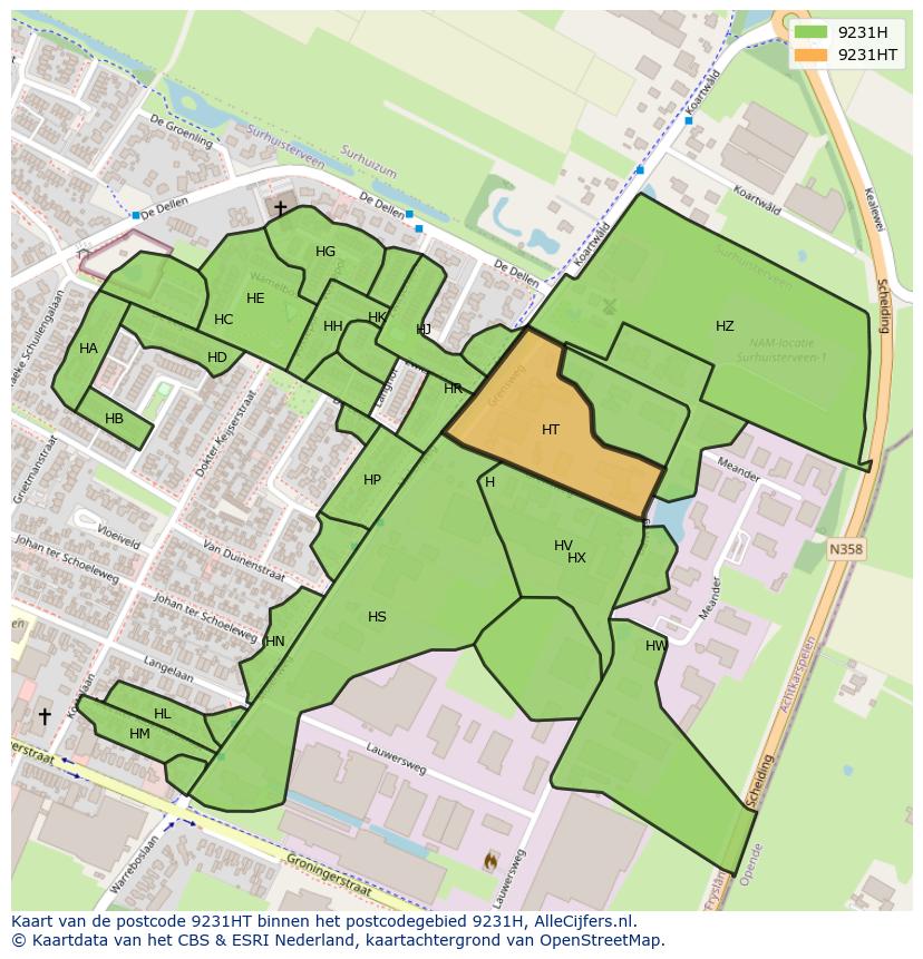 Afbeelding van het postcodegebied 9231 HT op de kaart.