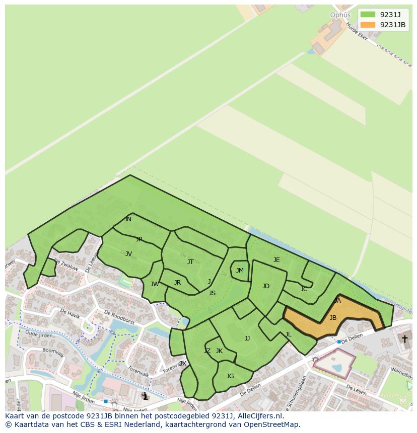 Afbeelding van het postcodegebied 9231 JB op de kaart.