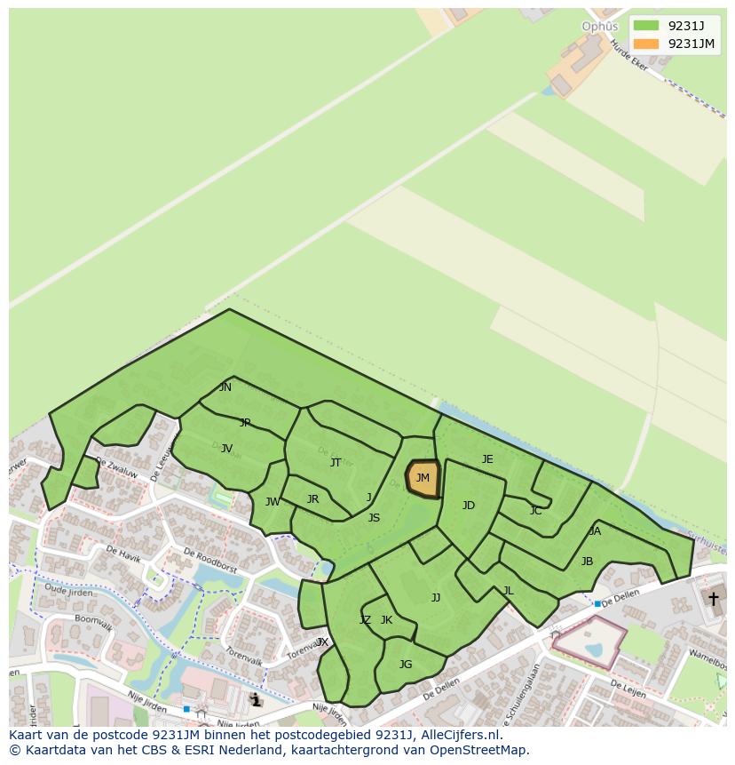 Afbeelding van het postcodegebied 9231 JM op de kaart.
