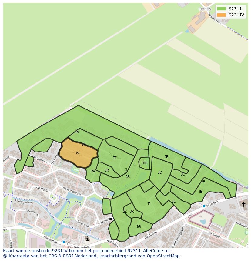 Afbeelding van het postcodegebied 9231 JV op de kaart.
