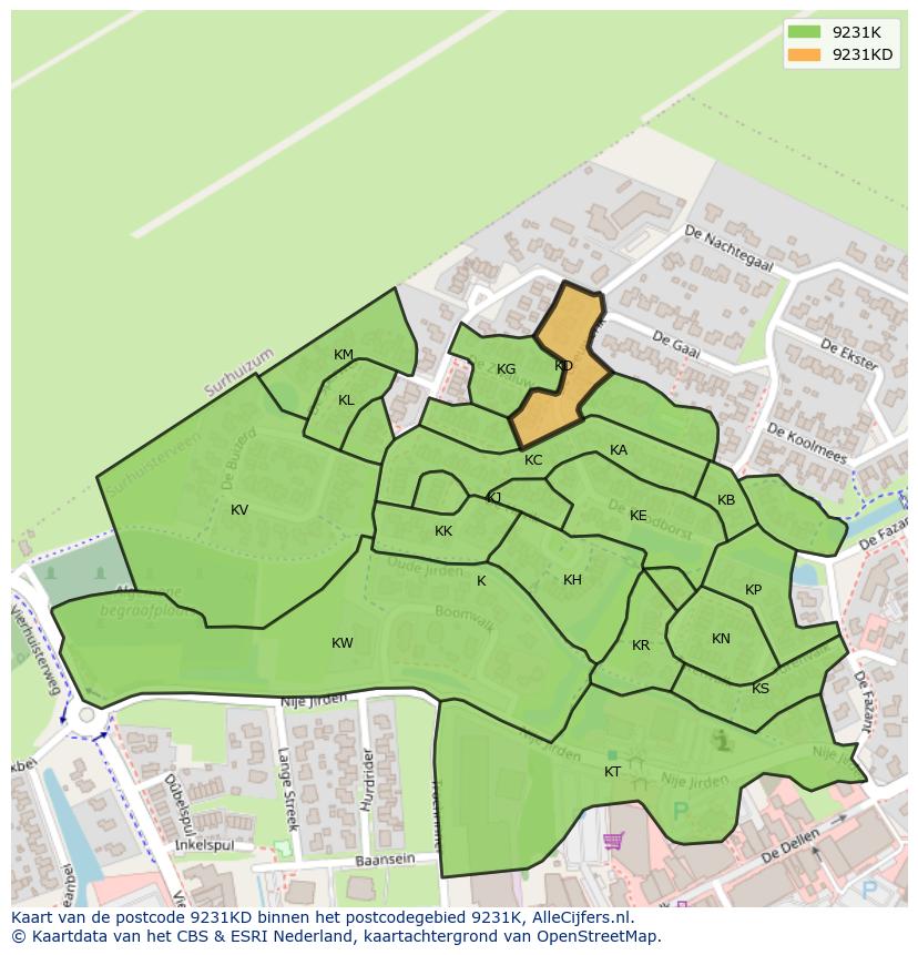 Afbeelding van het postcodegebied 9231 KD op de kaart.
