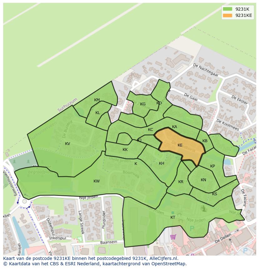 Afbeelding van het postcodegebied 9231 KE op de kaart.