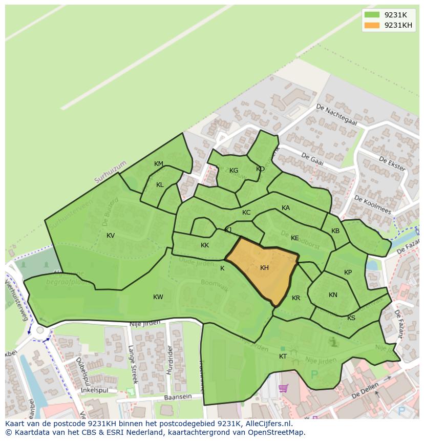 Afbeelding van het postcodegebied 9231 KH op de kaart.