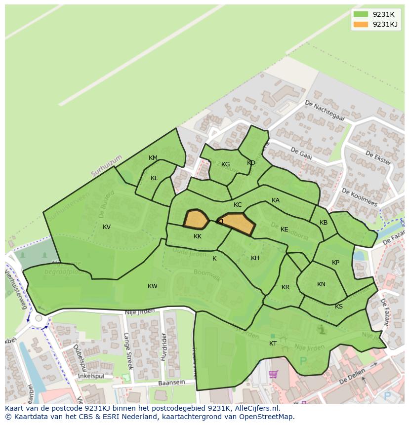 Afbeelding van het postcodegebied 9231 KJ op de kaart.