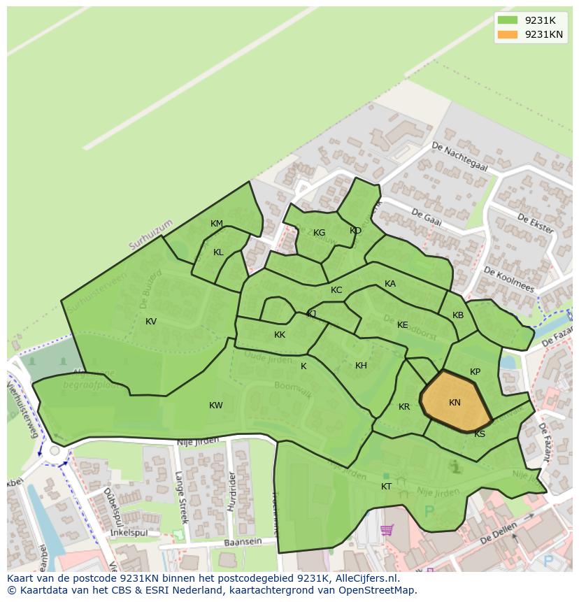 Afbeelding van het postcodegebied 9231 KN op de kaart.