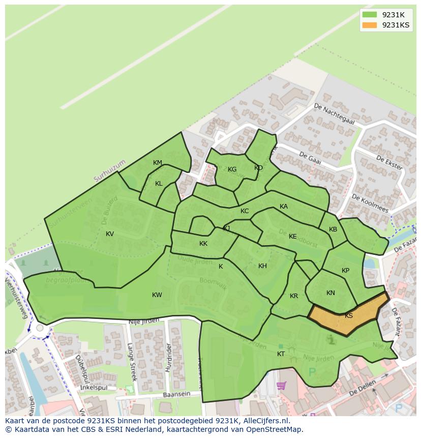 Afbeelding van het postcodegebied 9231 KS op de kaart.