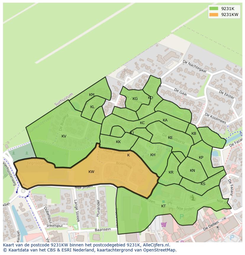 Afbeelding van het postcodegebied 9231 KW op de kaart.