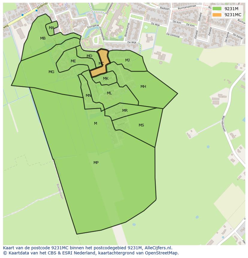 Afbeelding van het postcodegebied 9231 MC op de kaart.