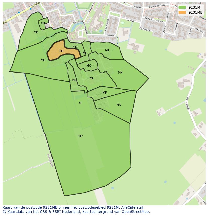 Afbeelding van het postcodegebied 9231 ME op de kaart.