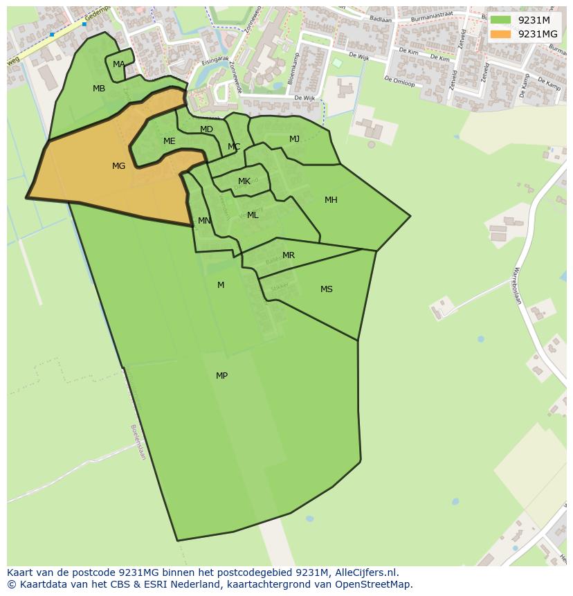 Afbeelding van het postcodegebied 9231 MG op de kaart.