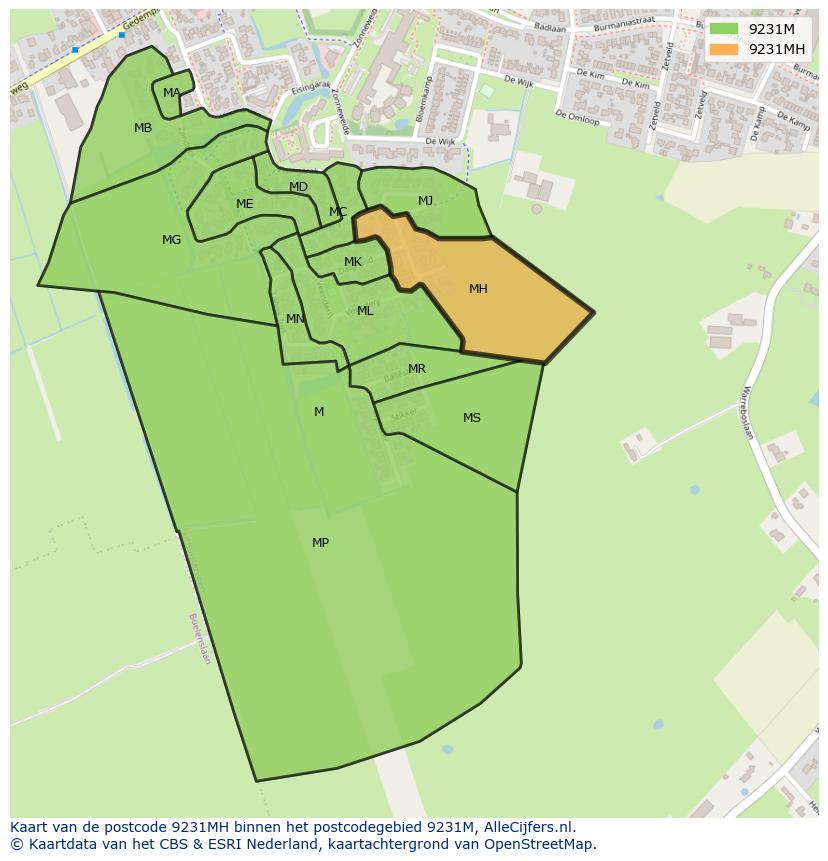 Afbeelding van het postcodegebied 9231 MH op de kaart.