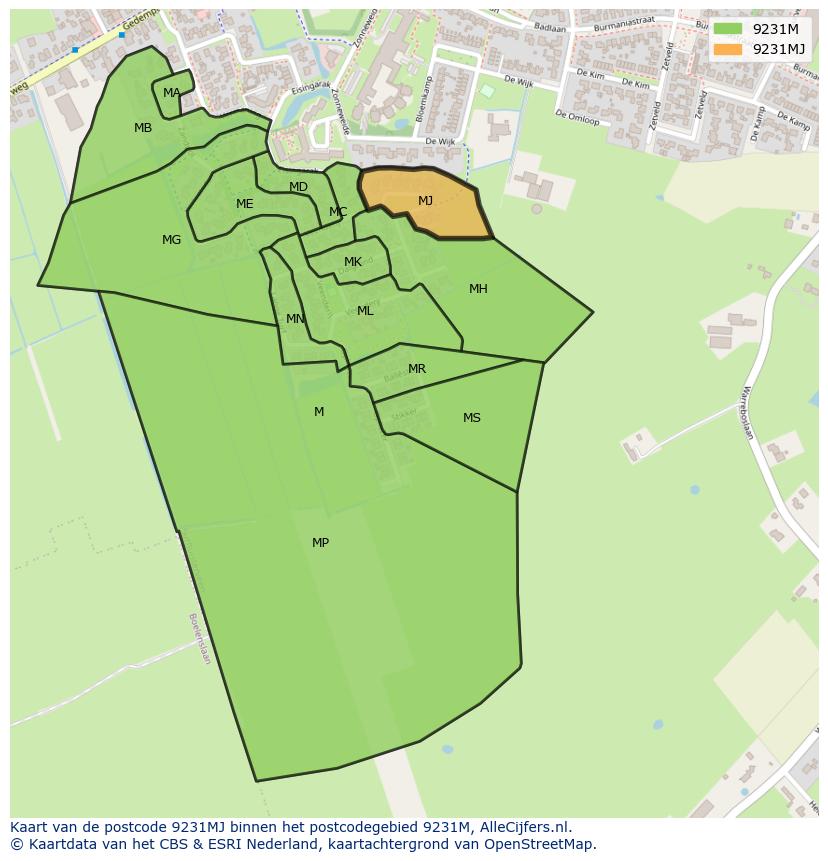 Afbeelding van het postcodegebied 9231 MJ op de kaart.