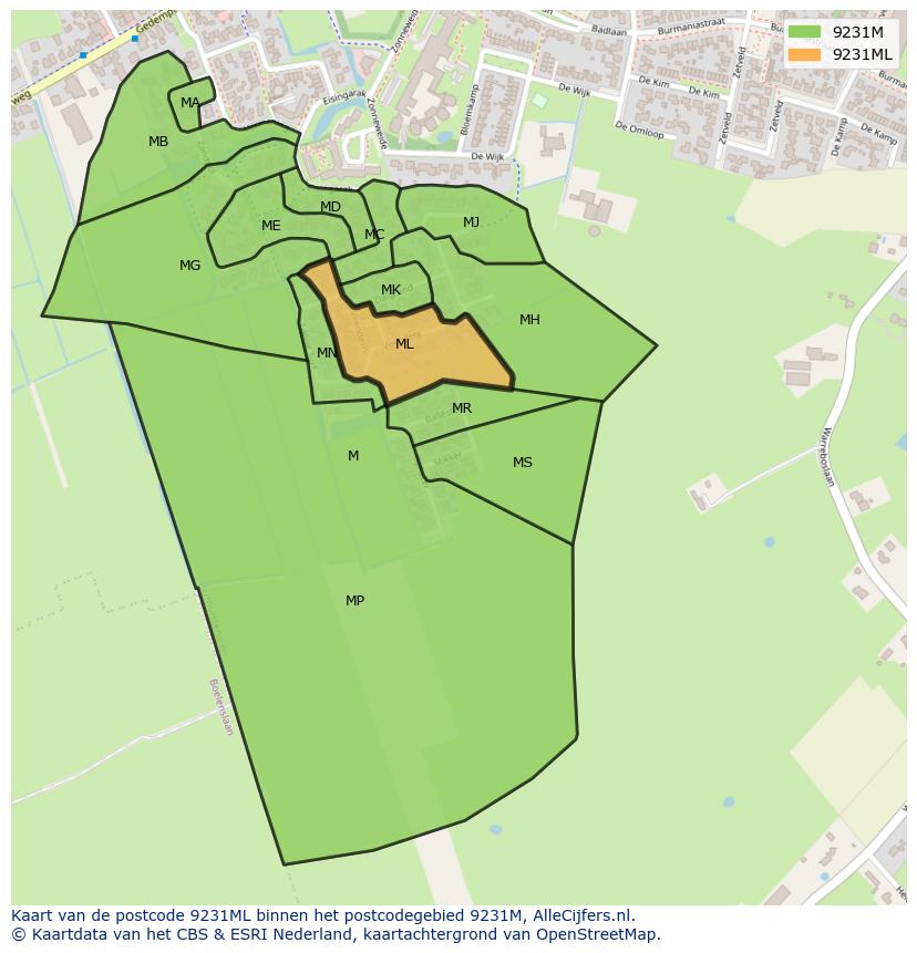 Afbeelding van het postcodegebied 9231 ML op de kaart.