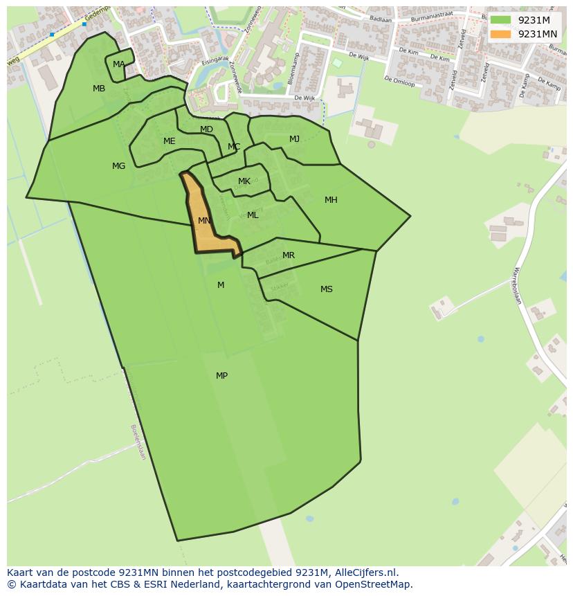 Afbeelding van het postcodegebied 9231 MN op de kaart.