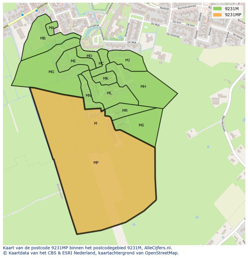 Afbeelding van het postcodegebied 9231 MP op de kaart.