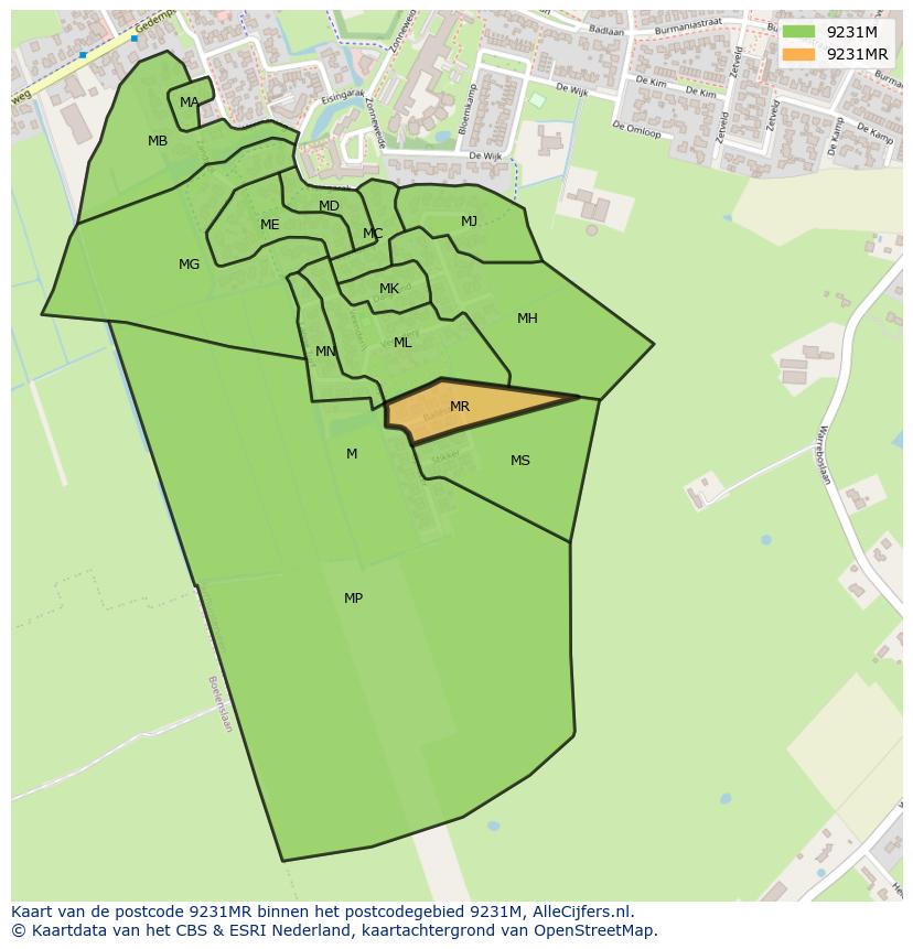 Afbeelding van het postcodegebied 9231 MR op de kaart.