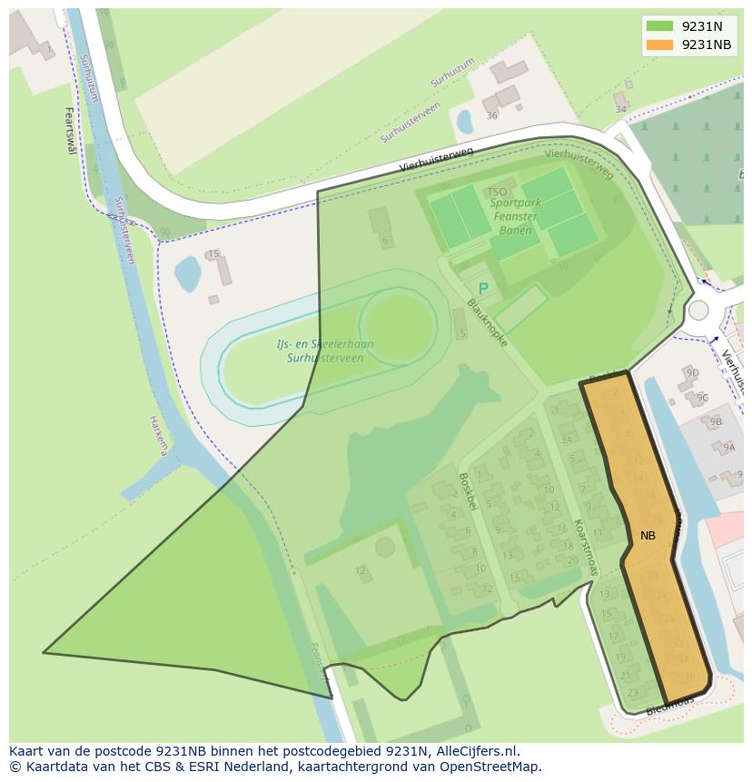 Afbeelding van het postcodegebied 9231 NB op de kaart.