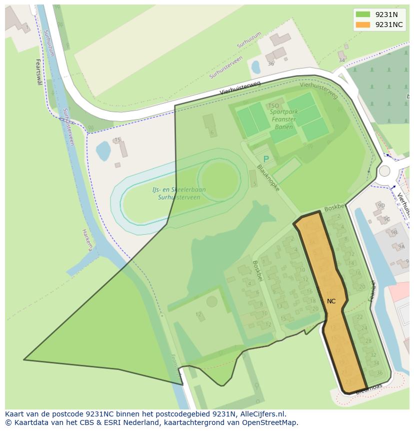 Afbeelding van het postcodegebied 9231 NC op de kaart.