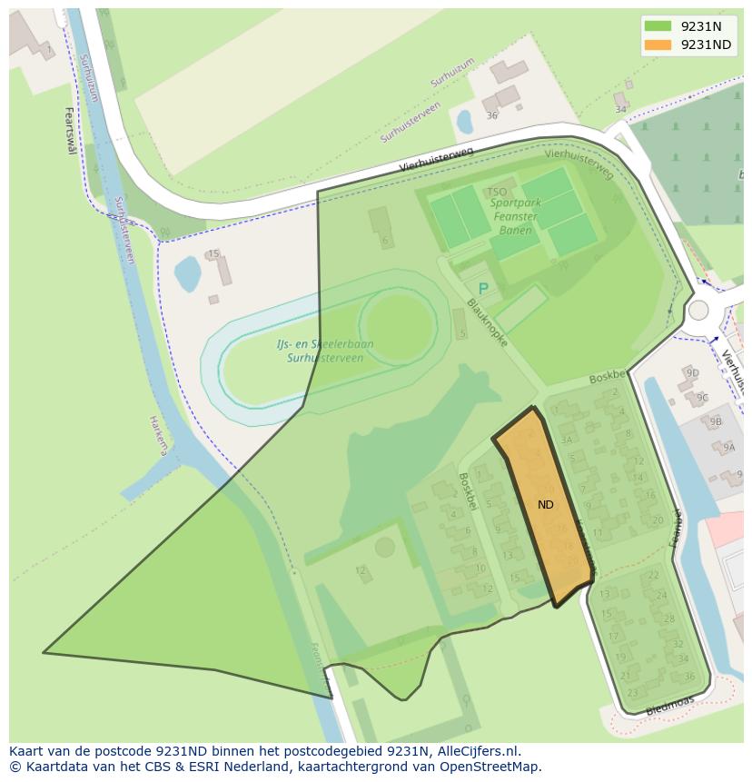 Afbeelding van het postcodegebied 9231 ND op de kaart.