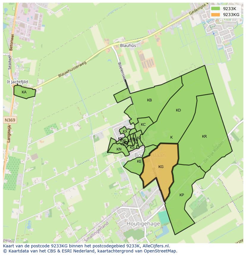 Afbeelding van het postcodegebied 9233 KG op de kaart.