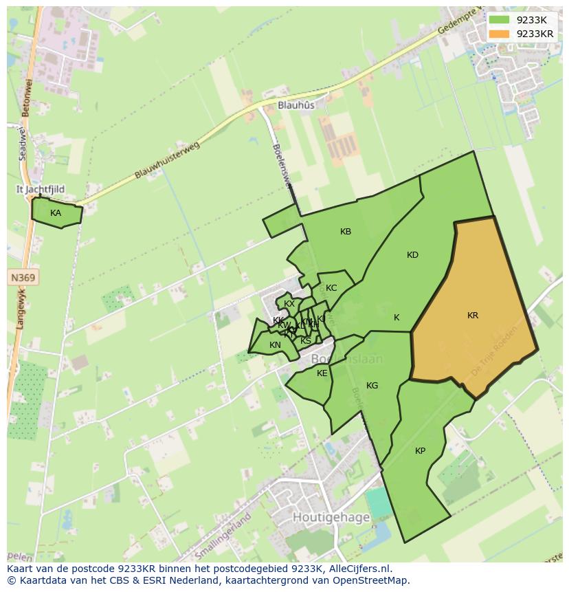 Afbeelding van het postcodegebied 9233 KR op de kaart.