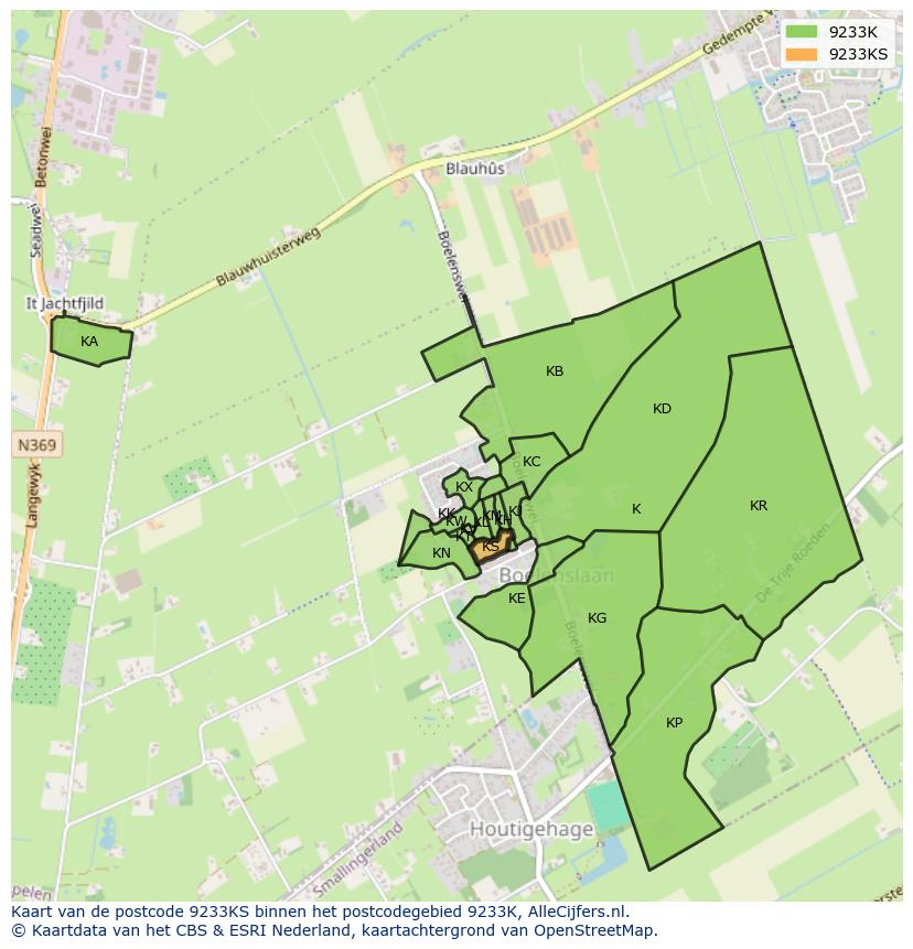Afbeelding van het postcodegebied 9233 KS op de kaart.