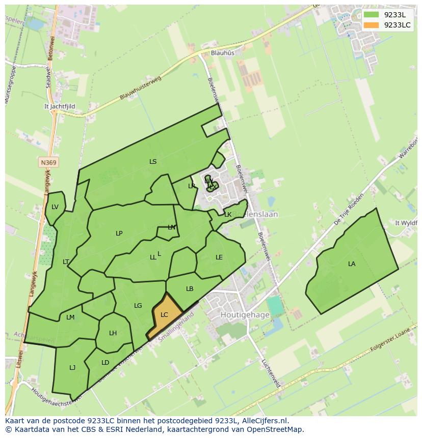 Afbeelding van het postcodegebied 9233 LC op de kaart.