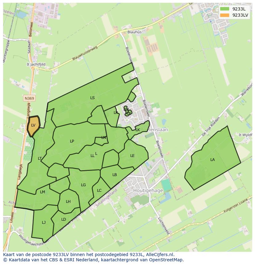 Afbeelding van het postcodegebied 9233 LV op de kaart.