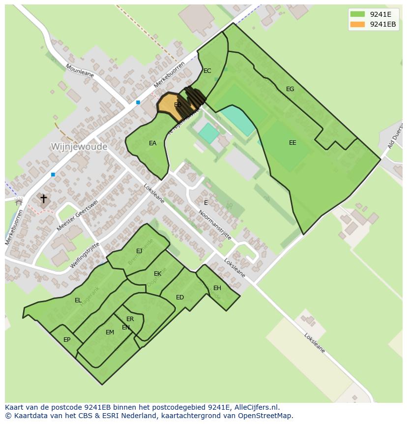 Afbeelding van het postcodegebied 9241 EB op de kaart.