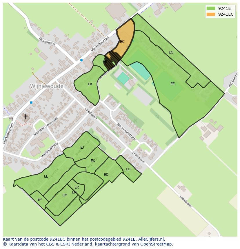 Afbeelding van het postcodegebied 9241 EC op de kaart.