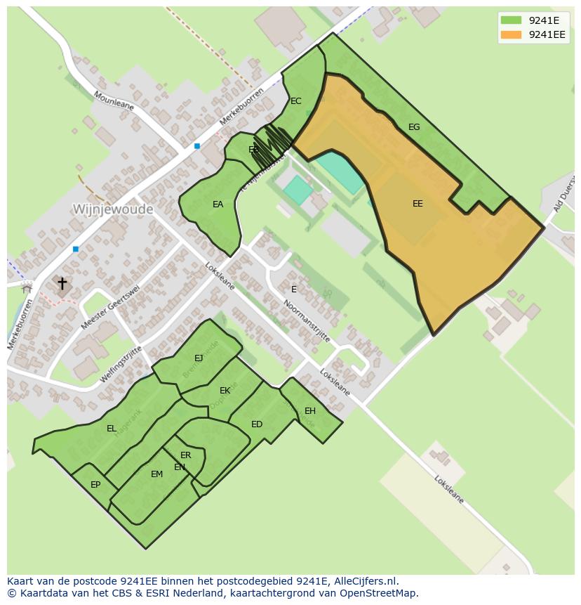 Afbeelding van het postcodegebied 9241 EE op de kaart.