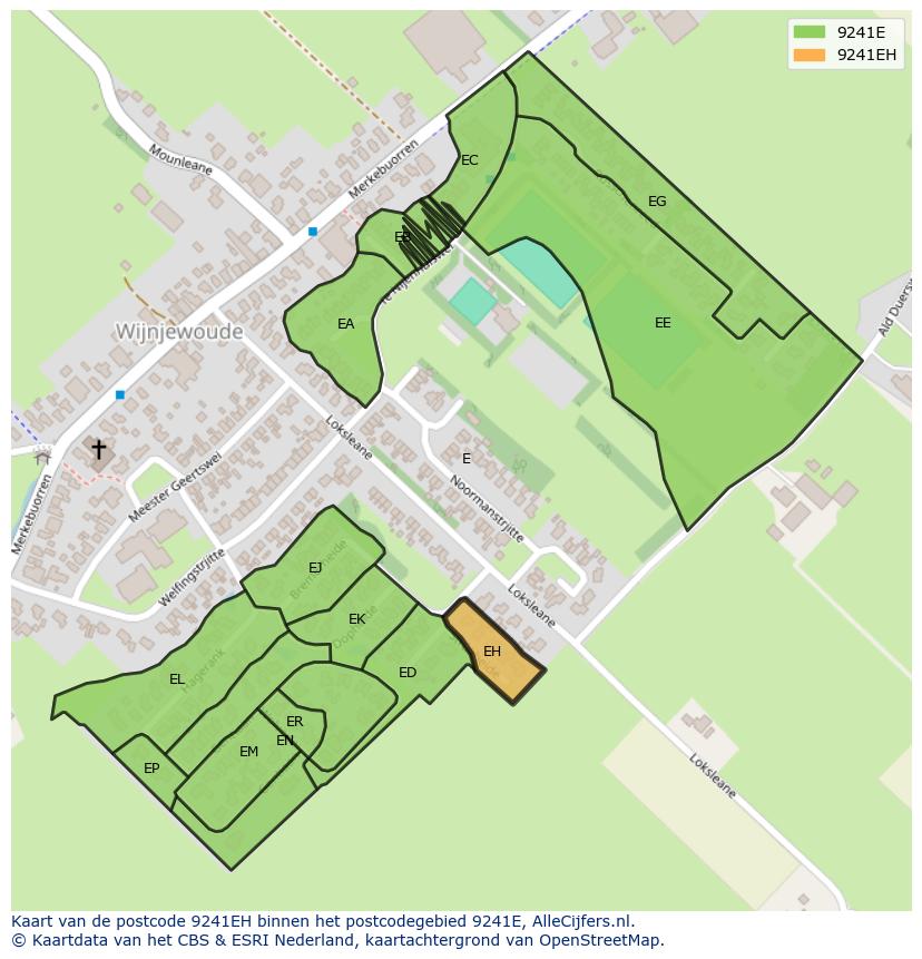 Afbeelding van het postcodegebied 9241 EH op de kaart.