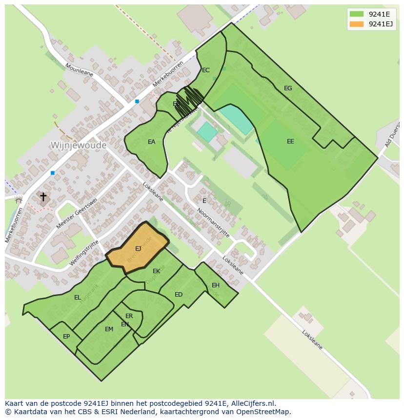 Afbeelding van het postcodegebied 9241 EJ op de kaart.