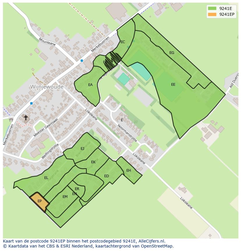Afbeelding van het postcodegebied 9241 EP op de kaart.