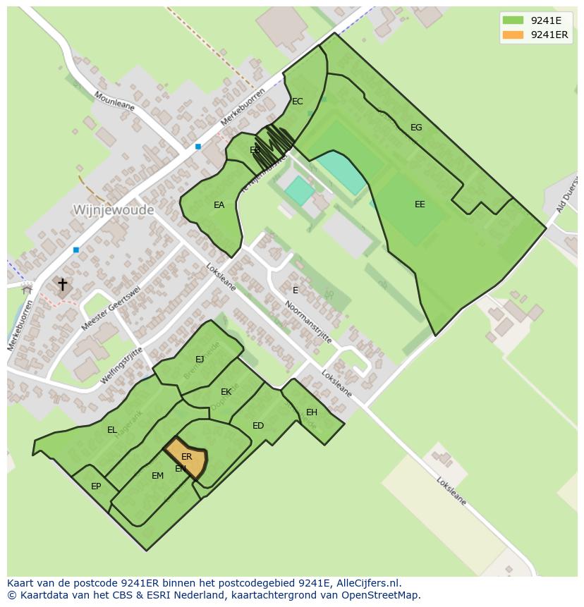 Afbeelding van het postcodegebied 9241 ER op de kaart.