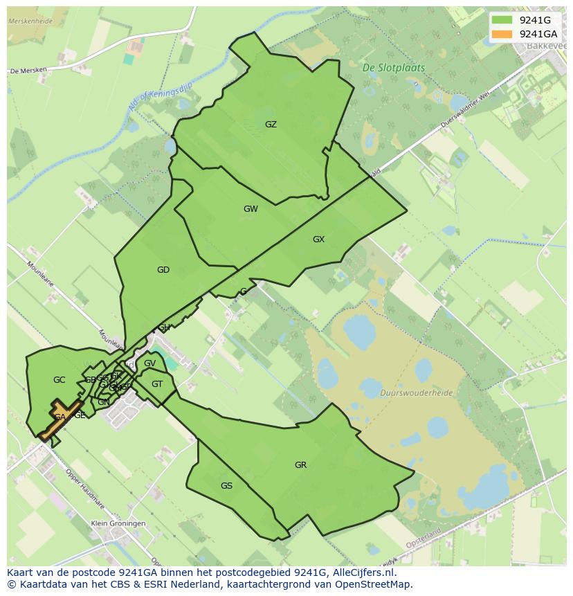 Afbeelding van het postcodegebied 9241 GA op de kaart.