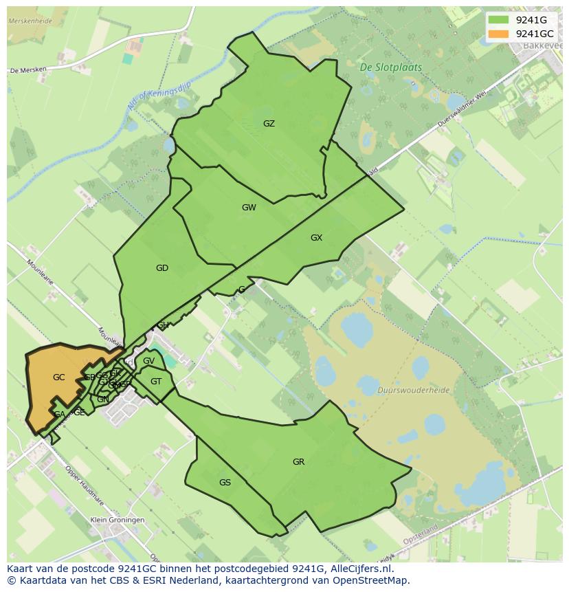 Afbeelding van het postcodegebied 9241 GC op de kaart.