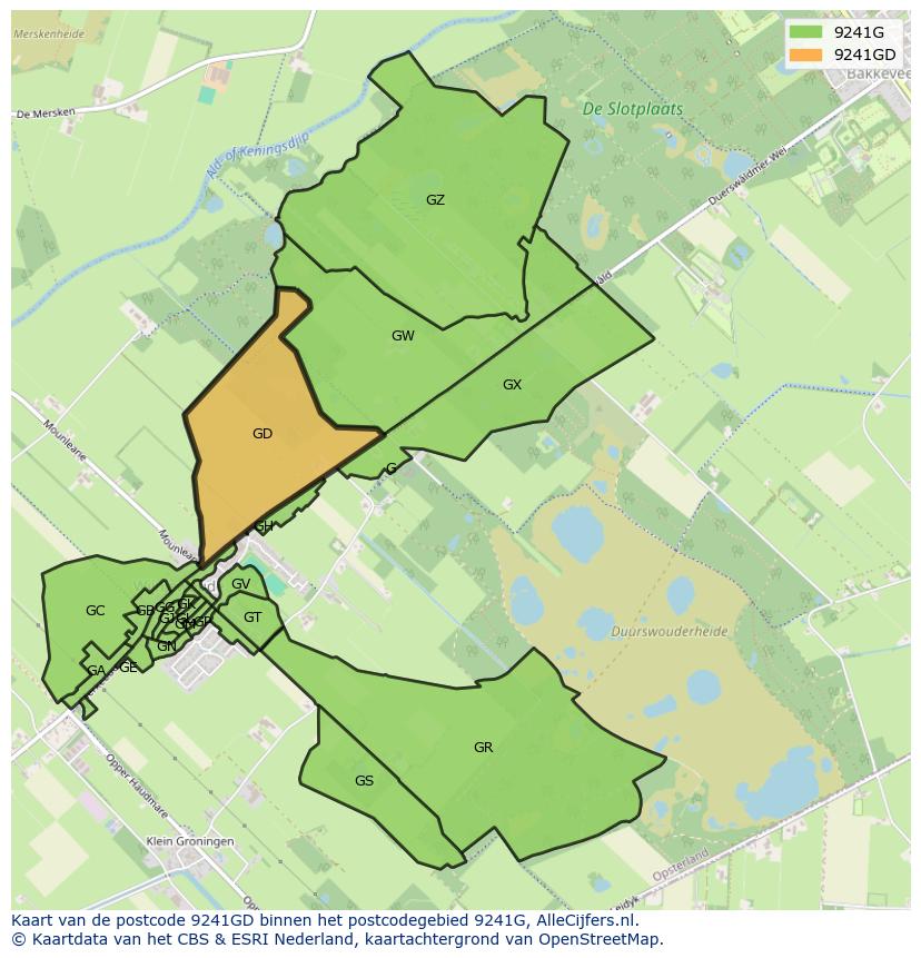 Afbeelding van het postcodegebied 9241 GD op de kaart.