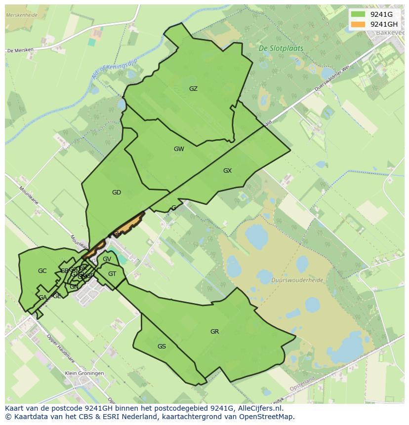Afbeelding van het postcodegebied 9241 GH op de kaart.