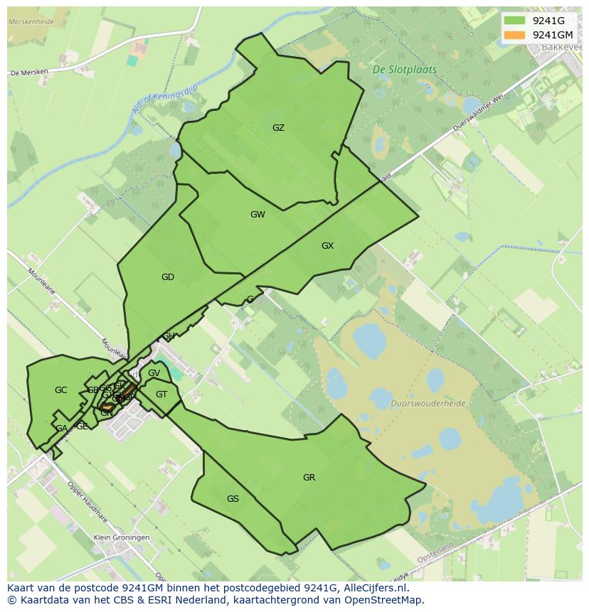 Afbeelding van het postcodegebied 9241 GM op de kaart.