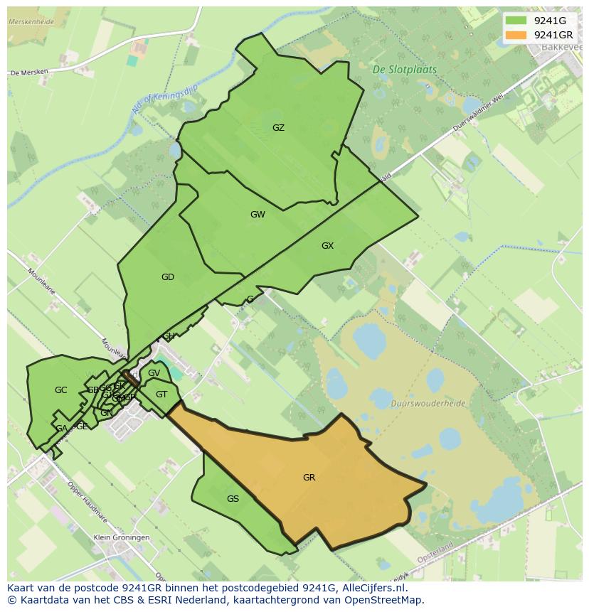 Afbeelding van het postcodegebied 9241 GR op de kaart.