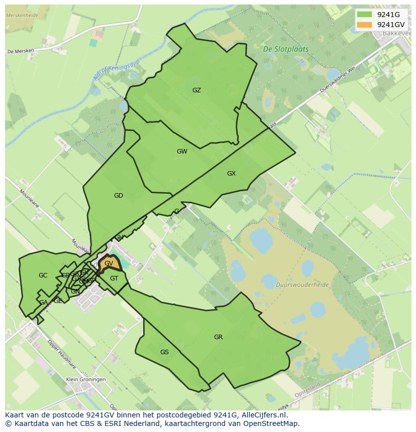 Afbeelding van het postcodegebied 9241 GV op de kaart.