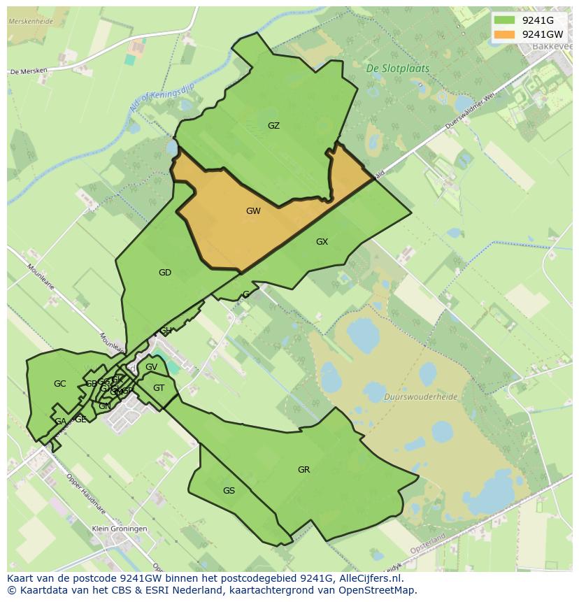 Afbeelding van het postcodegebied 9241 GW op de kaart.
