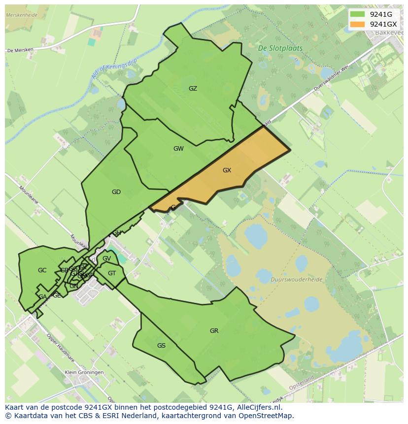 Afbeelding van het postcodegebied 9241 GX op de kaart.