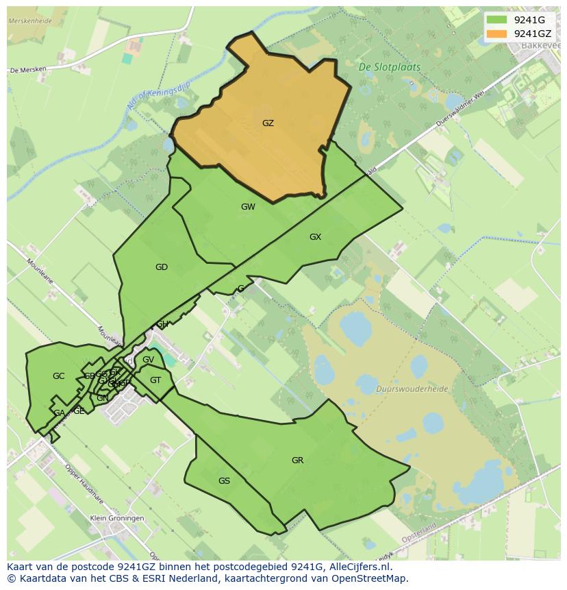 Afbeelding van het postcodegebied 9241 GZ op de kaart.