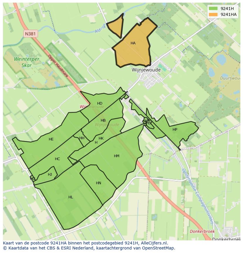 Afbeelding van het postcodegebied 9241 HA op de kaart.
